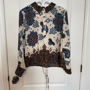 Paisley Print Blouse - Blue and Brown